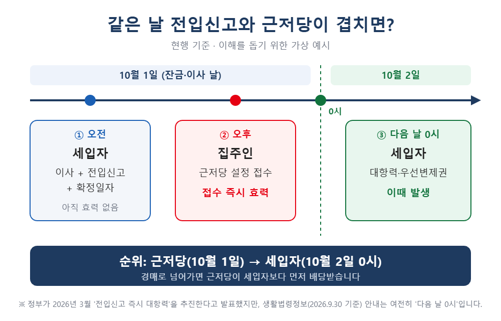 같은 날 전입신고와 근저당이 겹칠 때의 순위 (이해를 돕기 위한 가상 예시)